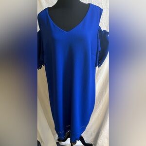 Roz & Ali Royal Blue Long Sleeve Dress Size 2X Good Condition Party Ready!
